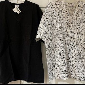 S.C.R.U.B.S. Scrub TOP XL Women's Black White BUNDLE of 2 Medical Nurse Uniform